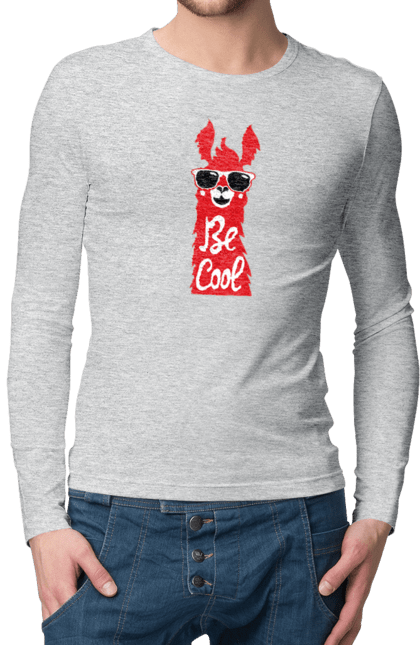 Men`s longsleeve with prints Cool llama. Animals, cool, glasses, lama. 2070702