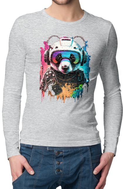 Чоловічий лонгслів з принтом "Панда в VR шолом". Віртуальна реальність, гік, панда, персонаж, шолом. 2070702