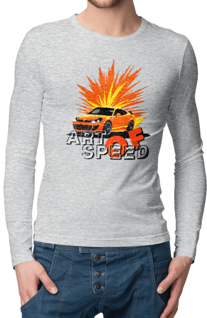 Мужской лонгслив с принтом Искусство скорости. Авто, автолюбитель, водитель, машина, скорость. 2070702