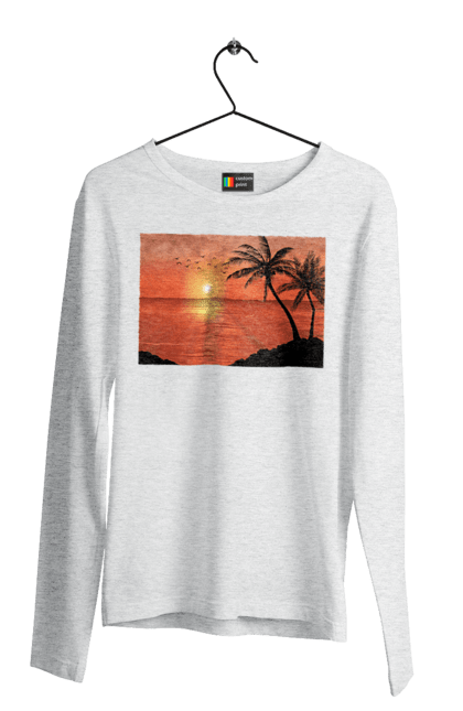 Men`s longsleeve with prints West Palm Sea. Palm trees, sea, shore. 2070702