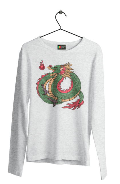 Men's longsleeve with prints The Dragon. Animal, chinese dragon, dragon, green dragon, symbol. 2070702