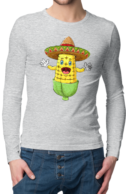 Men`s longsleeve with prints Sombrero Corn. Corn, food, sombrero. 2070702