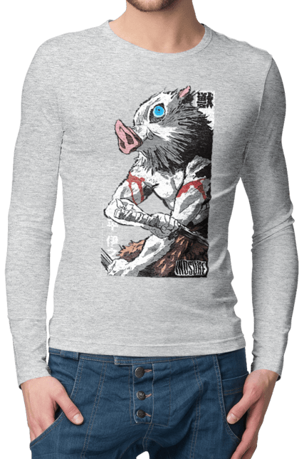 Men's longsleeve with prints Demon Slayer Inosuke. Anime, demon slayer, inosuke, inosuke hashibira, kimetsu no yaiba, manga. 2070702