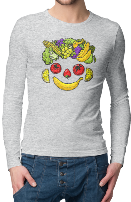 Men`s longsleeve with prints Hls Smile. Healthy, smile, vegetable. 2070702