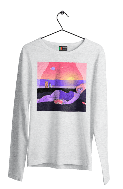 Men`s longsleeve with prints Purple Girl On Vacation. Girl, sunset, telephone. 2070702