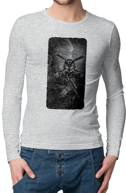 Чоловічий лонгслів з принтом "Слава зсу". Гвинтівка, зброя, літак, перемога, солдат, україна. 2070702