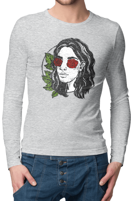 Men`s longsleeve with prints Girl With Roses In The Eyes. Girl, rose flower. 2070702