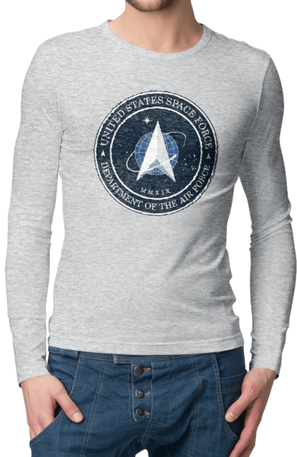 Мужской лонгслив с принтом Космические силы США. Emblem, political, politics, space, space force, space travel, united states, ussf, космические силы, космические силы сша. 2070702