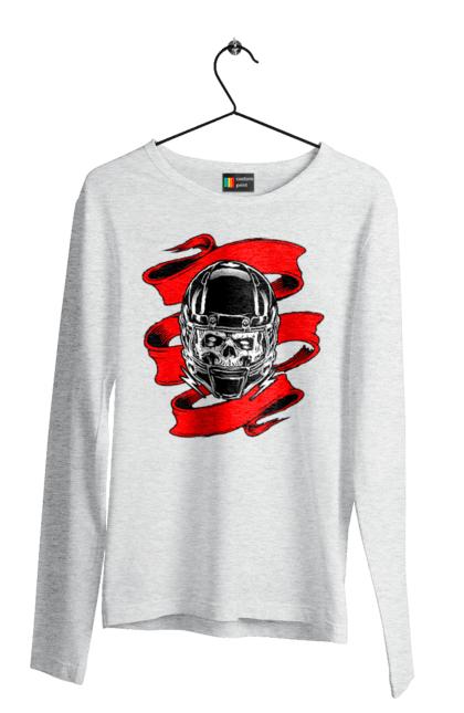 Чоловічий лонгслів з принтом "Череп в мотошоломі". Мото, стрічка, череп, шолом. 2070702