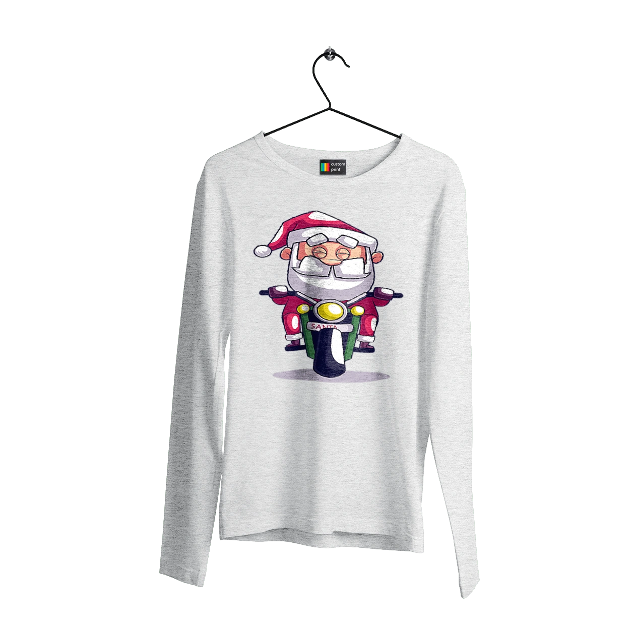 Happy Santa on a motorcycle