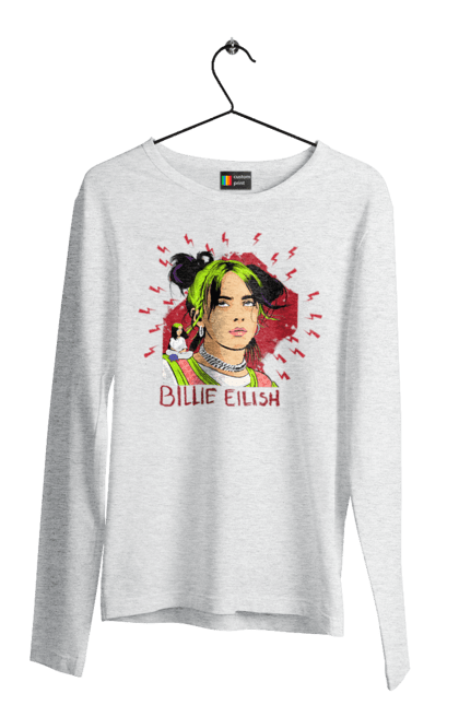 Чоловічий лонгслів з принтом "Біллі Айліш". Біллі айліш, логотип біллі айліш, принт біллі айліш, співачка біллі айліш. 2070702