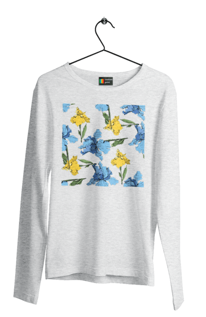 Чоловічий лонгслів з принтом "Квіти Іриси". 8 березня, andreyanush, весна, весняний подарунок, день матері, день народження, літній подарунок, літо, подарунок дружині, подарунок коханій, подарунок мамі. 2070702