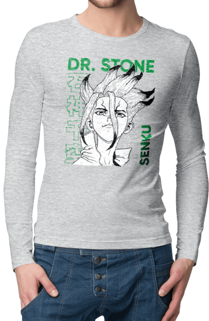 Чоловічій лонгслів з принтом "Dr. Stone Сенку". Dr. stone, ishigami, senku, senku ishigami, аніме, доктор стоун, ісіґамі, ісіґамі сенку, манга, сенку. 2070702