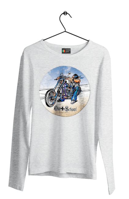 Мужской лонгслив с принтом Old school. Авто мото, испольнители, мотоцикл, музыкальная группа, рок группа, старая закалка. 2070702