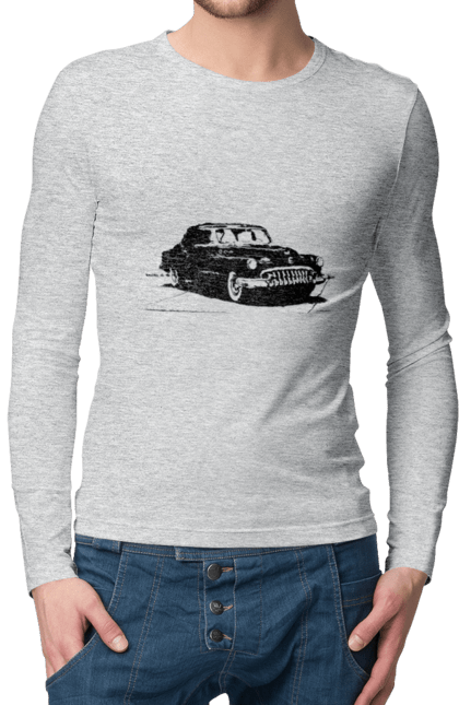 Чоловічий лонгслів з принтом "Авто.6". Авто, графіка, малюнок, ретро авто, чорно-білий. 2070702