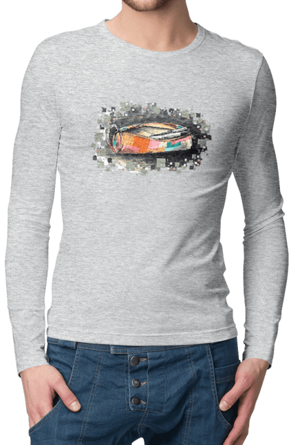 Men`s longsleeve with prints Pencil case Author's drawing. Exclusive, free hand, pen, pencil, pencil case, picture, school, stationery. 2070702