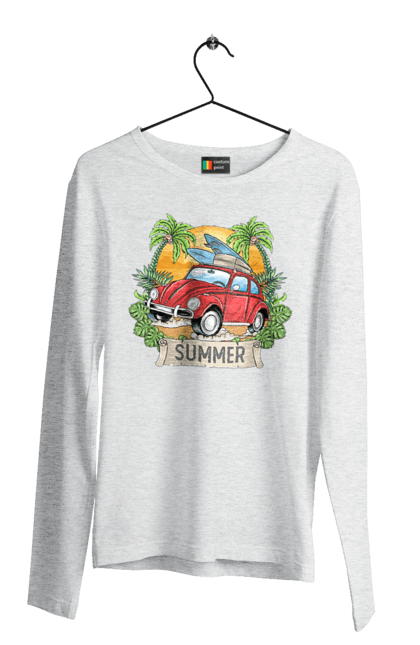Men`s longsleeve with prints Summer, Car And Palm Trees. Palm trees, relaxation, summer. 2070702