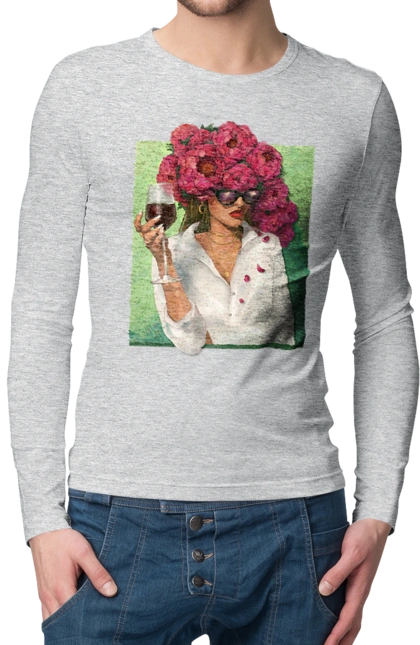 Girl with peonies and a glass