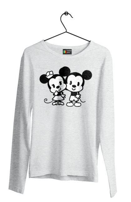 Мужской лонгслив с принтом Микки Маус и Минни Маус. Mickey mouse, minnie mouse, дисней, микки, микки маус, минни маус, мультфильм. 2070702