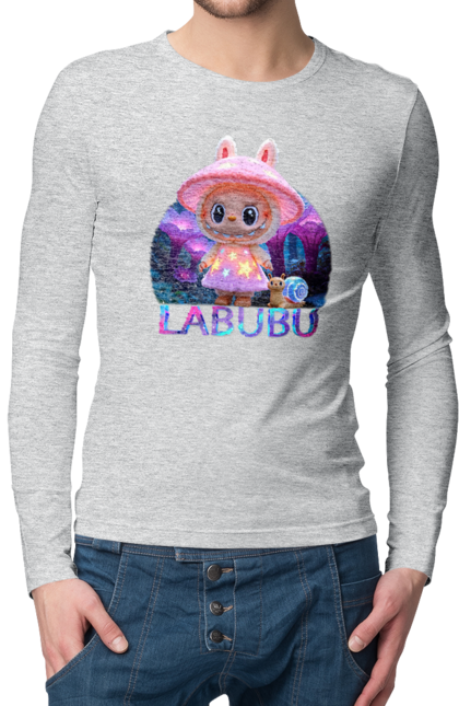 Чоловічий лонгслів з принтом "Лабубу". Брелок лабубу, іграшка лабубу, лабубу, лабубу кока кола, лялька лабубу, мерч лабубу, мила, рожева лабубу, смішна лабубу. 2070702