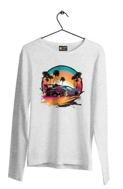 Мужской лонгслив с принтом Ламборджини Синтвейв. Авто, ламба, ламборджини, машины, синтвейв. 2070702