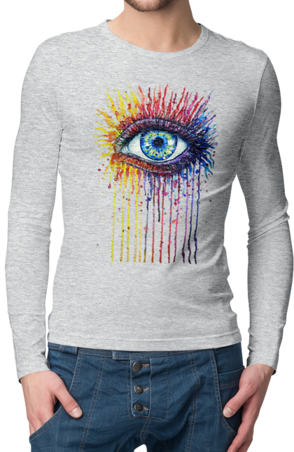 Men`s longsleeve with prints Colorful Flowing Eye. Eye, paints. 2070702