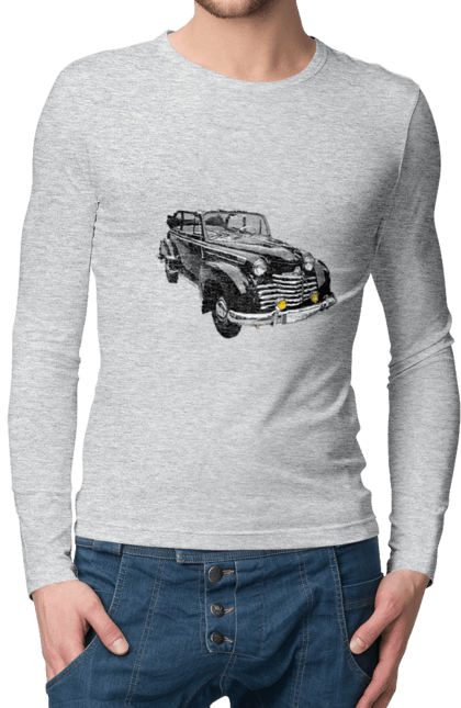 Чоловічий лонгслів з принтом "Авто.5". Авто, професійне фото, ретро авто, фото, чорний колір. 2070702