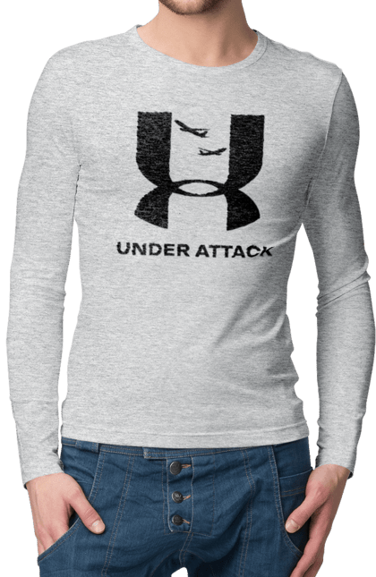 Чоловічий лонгслів з принтом "Under Attack black". Андер армор, бренди, гумор, приколи, прикольні, ундер армор. 2070702