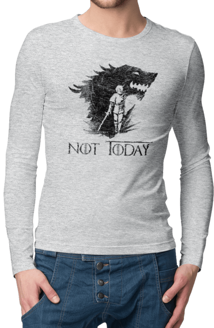 Men's longsleeve with prints Game of Thrones Arya. Arya, game, got, not today, stark, starks, thrones, tv show, wolf, wolves. 2070702