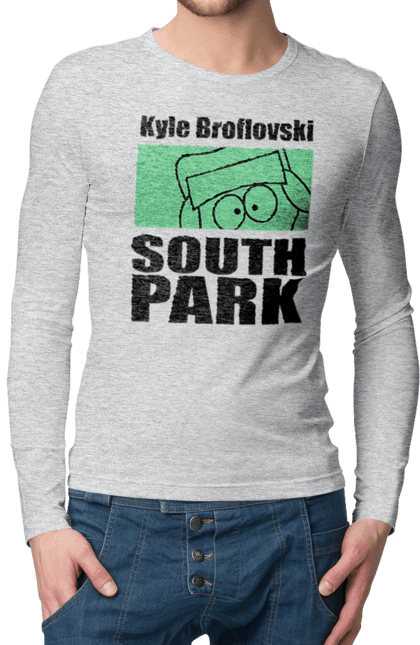 Мужской лонгслив с принтом Южный Парк Кайл. Kyle, kyle broflovski, south park, кайл, кайл брофловски, мультсериал, южный парк. 2070702