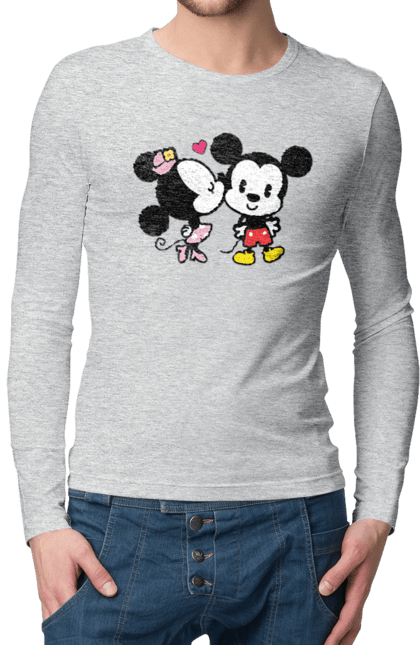 Мужской лонгслив с принтом Микки Маус и Минни Маус. Mickey mouse, minnie mouse, дисней, микки, микки маус, минни маус, мультфильм. 2070702