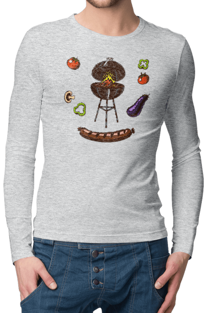 Men`s longsleeve with prints Barbecue Sausage. Barbecue, fry, grill, sausage. 2070702