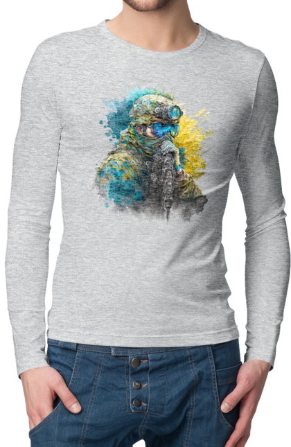 Чоловічий лонгслів з принтом "Снайпер ЗСУ". Армія, зсу, прапор україни, символи україни, снайпер, солдат, україна. 2070702