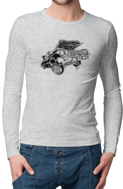 Men`s longsleeve with prints Car. Car, chevrolet, classic, impala, lowrider. 2070702
