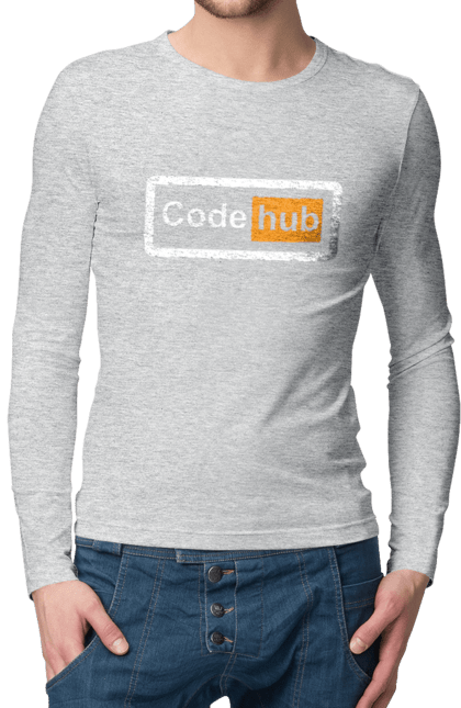 Чоловічий лонгслів з принтом "Код хаб". Айті, айтішник, для айтішника, для програміста, код хаб, подарунок айтішнику, подарунок програмісту, програміст, розробник. 2070702