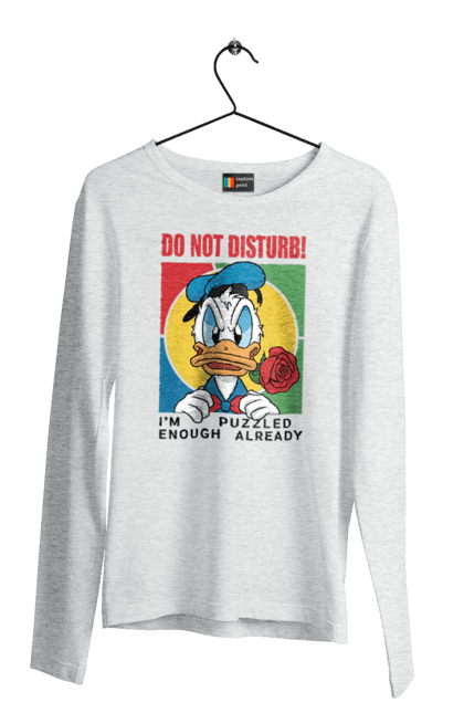 Чоловічій лонгслів з принтом "Дональд Дак Не турбувати!". Disney, do not disturb, donald duck, дісней, дональд дак, мультсеріал, мультфільм, не турбувати. 2070702