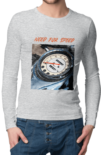 Чоловічий лонгслів з принтом "Мото 3". Байкер, дорогая, мотоцикл, ретро, скорость, спидометр, стиль жизни. 2070702