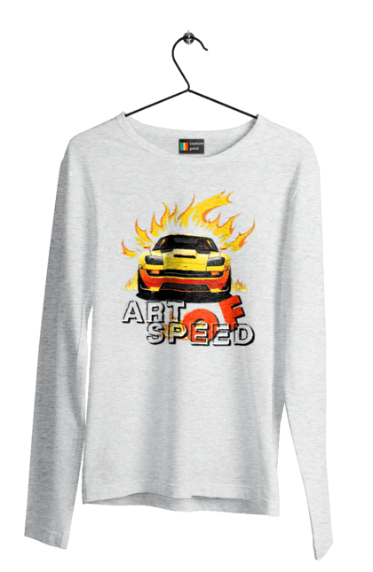 Чоловічий лонгслів з принтом "Машина у вогні". Автомобіль, вогонь, спортивна машина, спортивний автомобіль, швидкість. 2070702