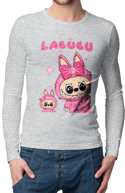 Чоловічий лонгслів з принтом "Лабубу". Іграшка лабубу, лабубу, лабубу кока кола, мерч лабубу, мила, рожева лабубу, смішна лабубу. 2070702