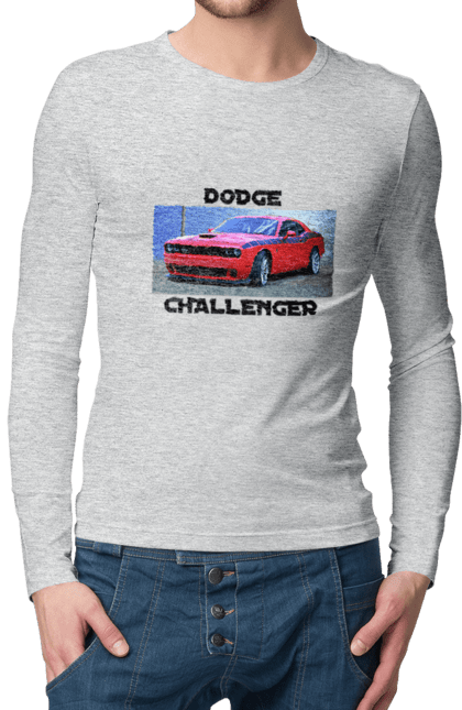 Чоловічий лонгслів з принтом "Додж челенджер". Авто, автомобіль, американська легенда, додж челенджер, класичний автомобіль, культовий автомобіль, масл кар, потужне авто. 2070702