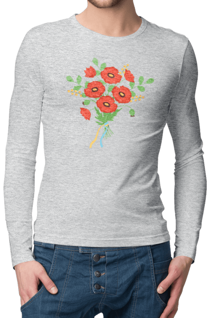 Men`s longsleeve with prints Red poppies. Flag of ukraine, flowers, poppy, red poppies, symbol of ukraine, traditions of ukraine, ukraine. 2070702