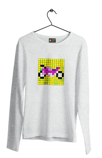 Мужской лонгслив с принтом Pixel Bike. Байк, мотоцикл, пиксель, цветной, яркий. 2070702