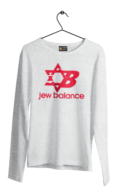 Чоловічий лонгслів з принтом "Jew Balance Red". New balance, гумор, еврейські, жарти, жартівливі, літні, прикольні, червоний. 2070702