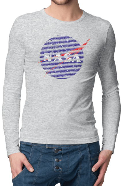 Men's longsleeve with prints NASA. Aeronautics, astronautics, aviation, nasa, research, rocket, science, space, technologies, usa. 2070702