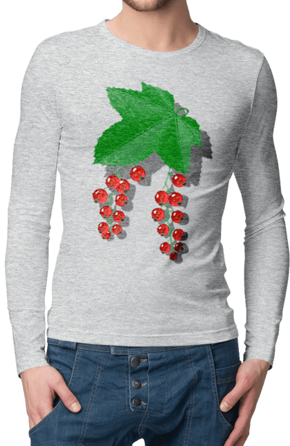 Чоловічий лонгслів з принтом "Порічки Червоні". Делікатес, зріла, їжа, листя, літо, порічки, порічки червоні, смачно, смородина, стигла, урожай, червона, червона смородина, ягідка, ягода, ягоди. 2070702