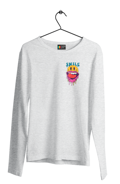 Чоловічий лонгслів з принтом "Літній смайл". Брутальний смайл, весела пика, жарко, комп`ютерна посмішка, людина з посмішкою, пика, посмішка, смайл, смайлик, усміхнена пика. 2070702
