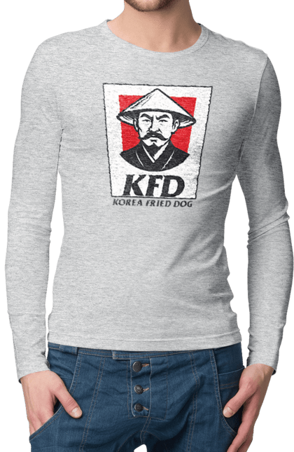 Чоловічий лонгслів з принтом "Korea Fried Dog". Бренди, гумор, жартівливі, кфц, літні, прикольні, смішні, фаст-фуд. 2070702