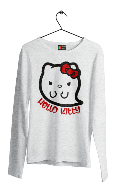 Чоловічій лонгслів з принтом "Хелло Кітті Хелловін". Ghost, halloween, hello kitty, бренд, кіт, кошеня, персонаж, привид, хелло кітті, хелловін. 2070702