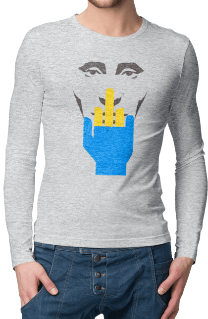 Мужской лонгслив с принтом Путин хуйло. Всу, голова путина, доброго вечора, иди нахуй, мертвый москаль, москали, орки, путин хуйло, русский военный, средний палец. 2070702