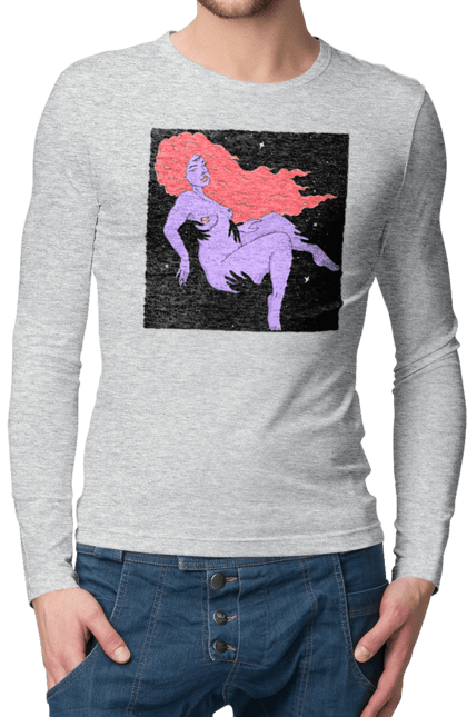 Чоловічий лонгслів з принтом "Фіолетова Дівчина В Чорній Дирі". Дівчина, лапають. 2070702